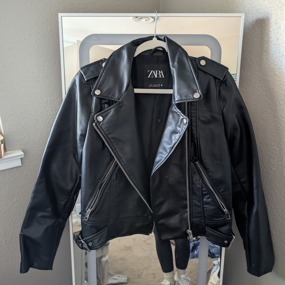 Zara Black Moto Jacket with Silver Accents